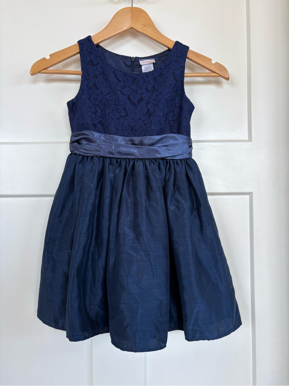 Girls Navy Blue Lace Bodice & Satin Skirt and Sash Party Dress by Youngland S 6X